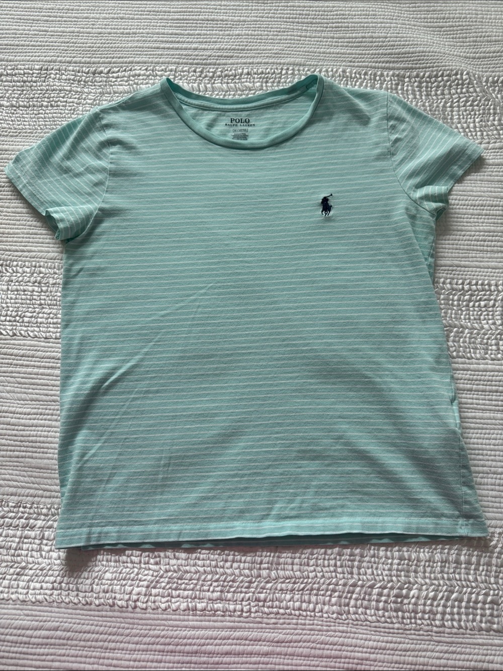 Polo by Ralph Lauren Mint & White Striped Crew Tee with Navy Pony